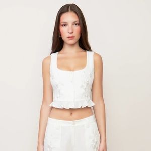 GUIZIO Embroidered Scallop Vest Top - White XS